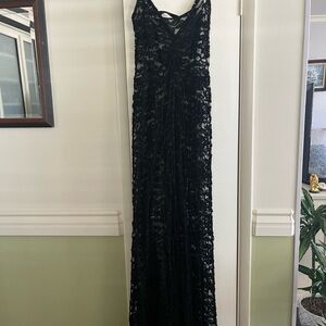 Foxblood sheer lace maxi dress